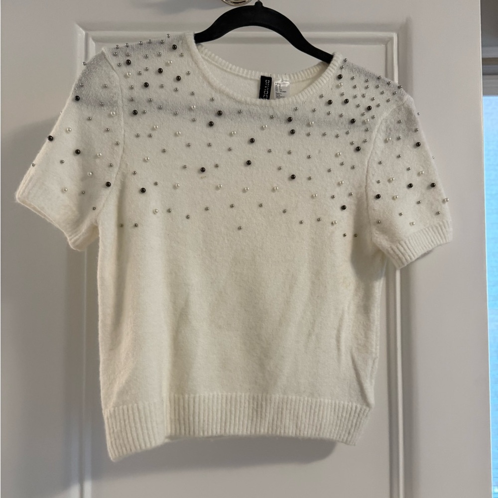 Embellished H&M White Sweater Size S